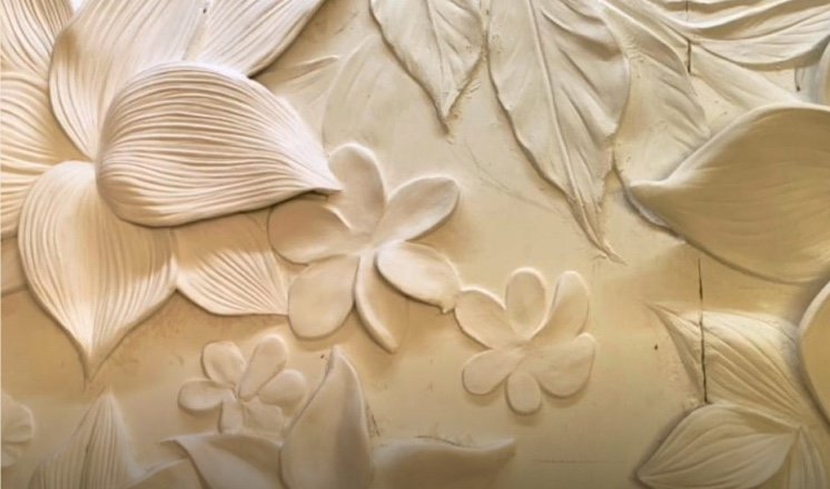 Lotus & lily panel — relief mural hand-sculpted by Aadi Arts, Lucknow